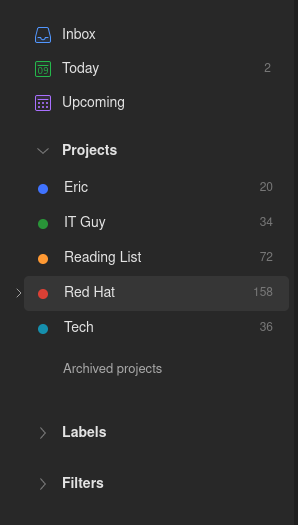 Screenshot: Eric's Project List