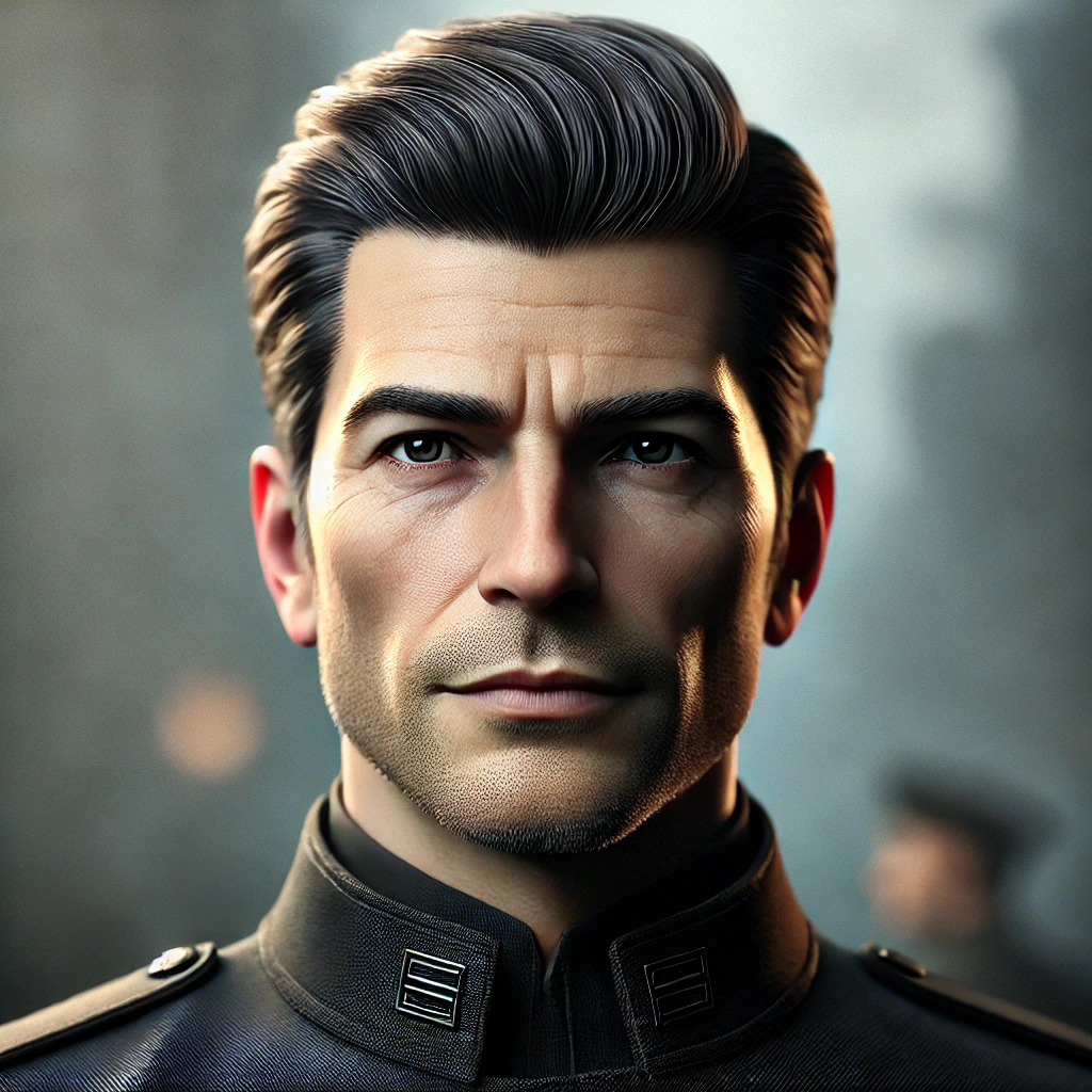 Portrait of James Conway, a fictional starship captain in my Savage Worlds solo RPG campaign The Last Parsec